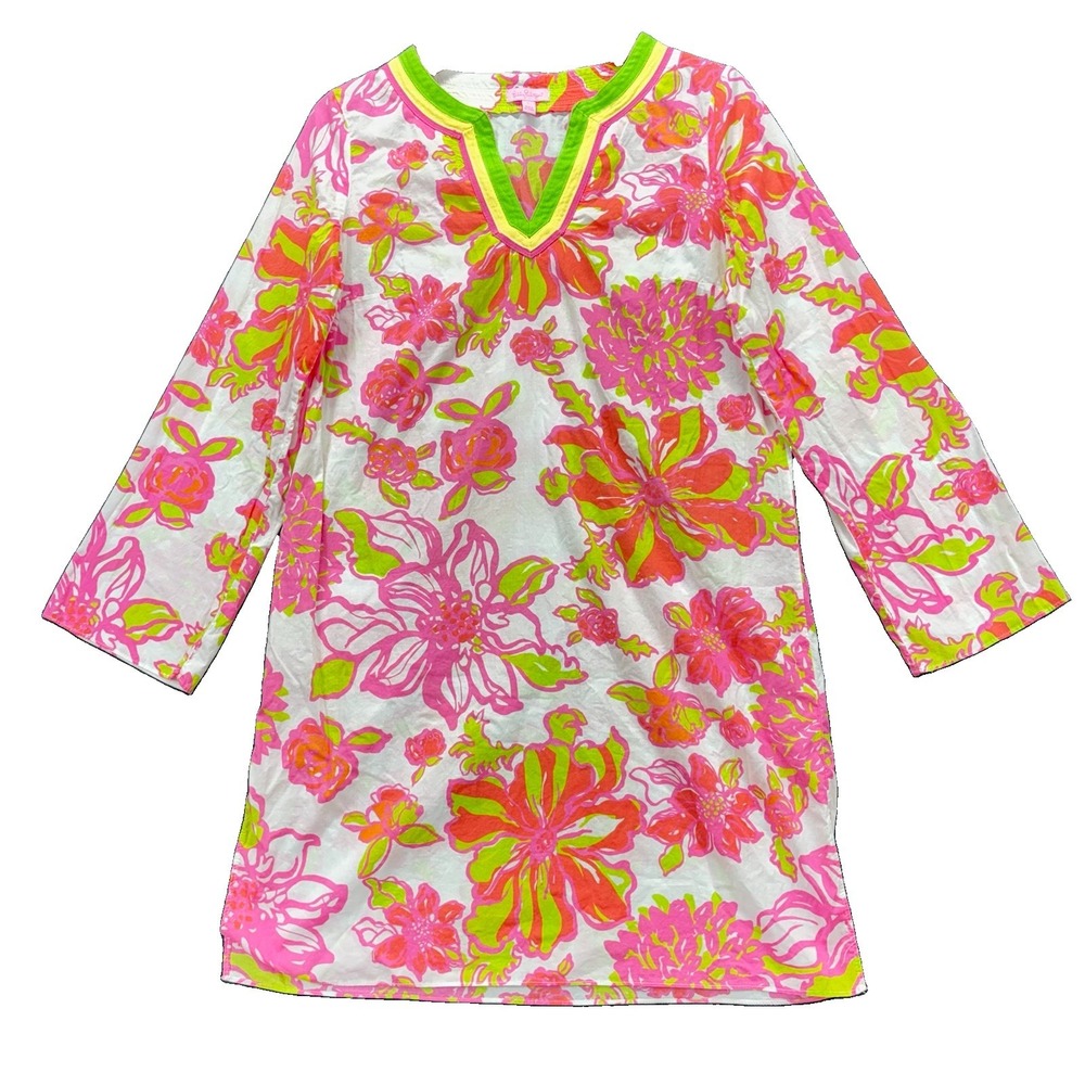 LILLY PULITZER floral tunic dress Womens Large Colorful Coastal Resort Designer